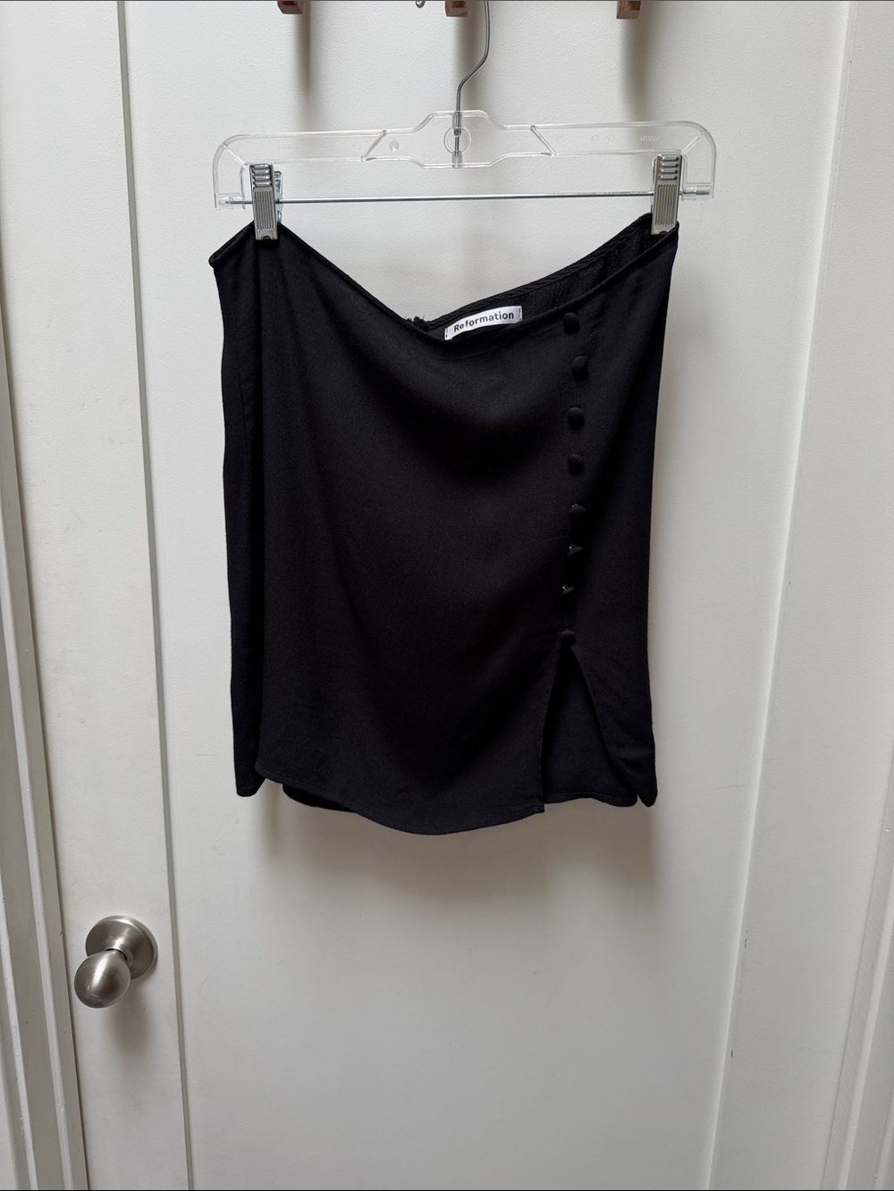 Reformation Black Mini Skirt with Side Button Detail size 10 - Picture 2 of 8